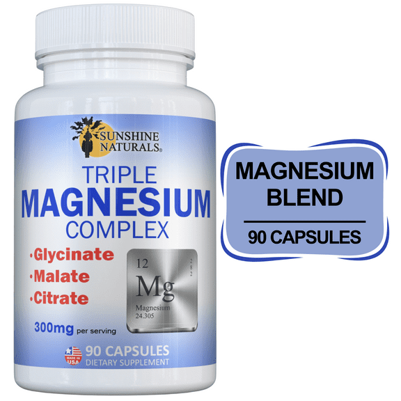 Sunshine Naturals Triple Magnesium Dietary Supplement, 90 Capsules