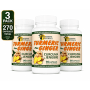 Sunshine Naturals Turmeric Curcumin Plus Ginger Dietary Supplement, 3 PACK, 90 Capsules per bottle, 270 capsules