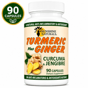 Sunshine Naturals Turmeric Curcumin with Ginger Dietary Supplements, 90 Capsules, Healthy Digestion and Immune Support