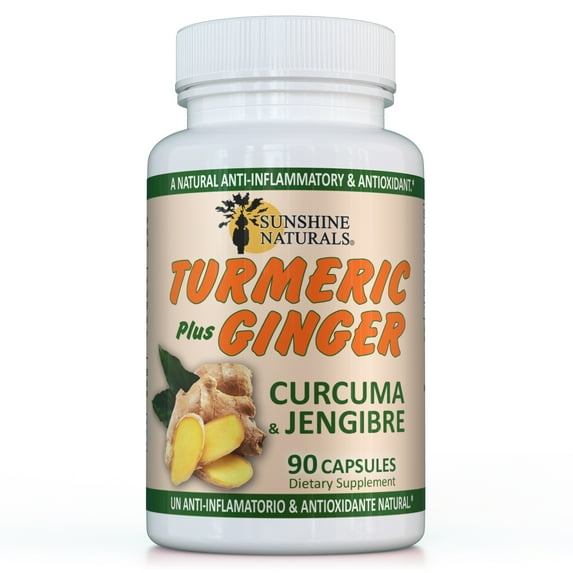 Sunshine Naturals Turmeric Curcumin with Ginger Dietary Supplements, 90 Capsules, Healthy Digestion and Immune Support