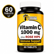 Sunshine Naturals Vitamin C 1000mg with Rose Hips Dietary Supplement, Immune Support, 60 Tablets
