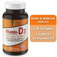 Sunshine Naturals Vitamin D3 10000 IU 250MCG Softgels, Immune Support