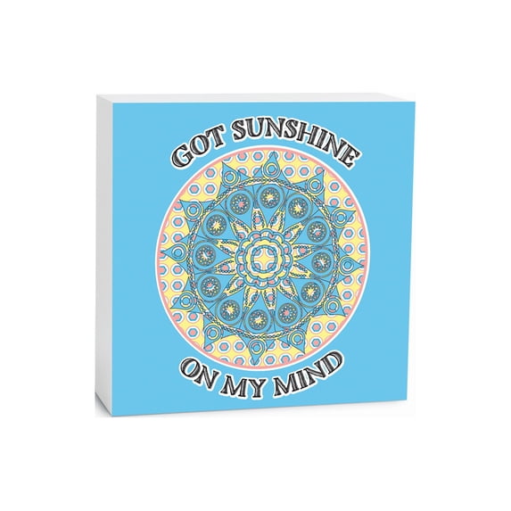 Sunshine On Mind Turquoise Color Design 5 x 5 Wood Tabletop Sign Plaque