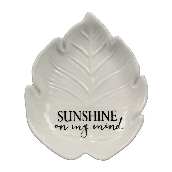 Sunshine On My Mind Shaped Palm Leaf Trinket Dish Embossed White Ceramic