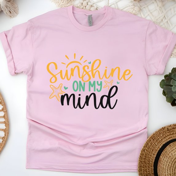 Sunshine On My Mind T-Shirt – Summer Beach Graphic Tee, Light Pink, Size 4XL