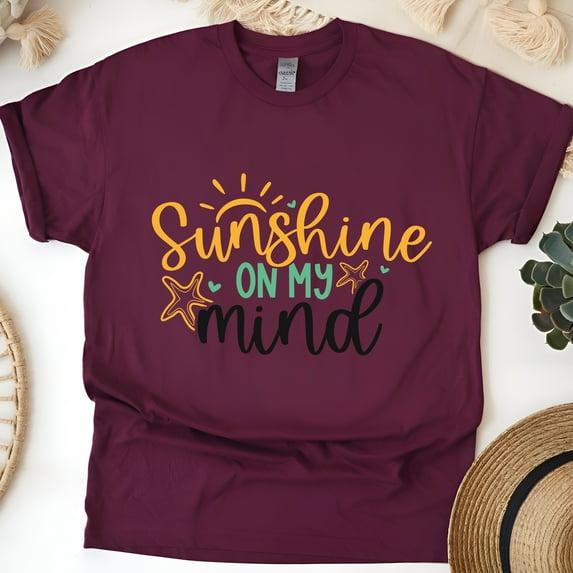 Sunshine On My Mind T-Shirt – Summer Beach Graphic Tee, Maroon, Size 4XL