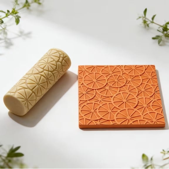 Sunshine Orange Plastic Texture Roller - High-Detail 3D Embossing Tool for Crafts, DIY Jewelry Making, and Sculpture Design