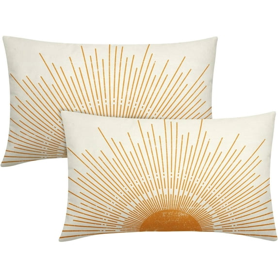 Sunshine Pillow Covers 12x20 Set of 2 Cute Orange Sun Bohemian Style Decor Outdoor Throw Pillows Boho Sunset decor Pillowcase Linen Lumbar Cushion Case for Home Couch Sofa Bed