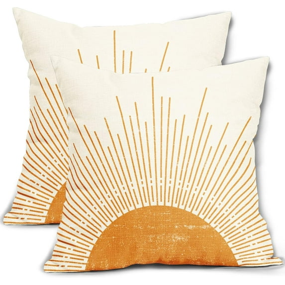 Sunshine Pillow Covers 20x20 Set of 2 Cute Orange Sun Bohemian Style Decor Outdoor Throw Pillows Boho Sunset Decorative Pillowcase Linen Square Cushion Case for Home Couch Sofa Bed