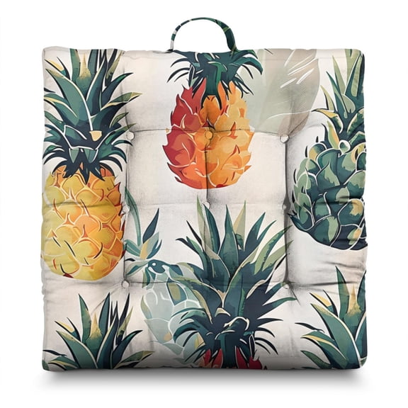 Sunshine Pineapple Cushion – 22x22 Inch Large Floor Pillow, Dutch Velvet Meditation Seat, Tropical Fruit Print for Yoga & Home Decor