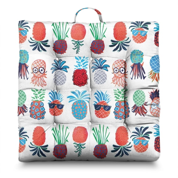 Sunshine Pineapple Cushion – 22x22 Inch Large Floor Pillow, Dutch Velvet Meditation Seat, Tropical Fruit Print for Yoga & Home Decor