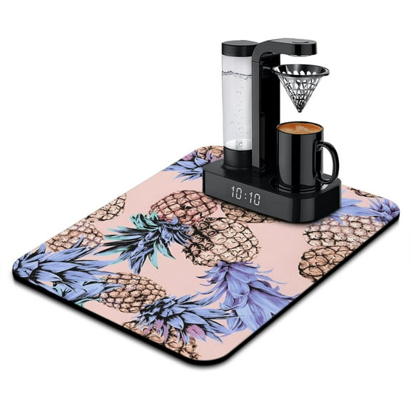 Sunshine Pineapple Dish Drying Mat, Tropical Hawaiian Fruit Summer Yellow Golden Absorbent Kitchen Mat