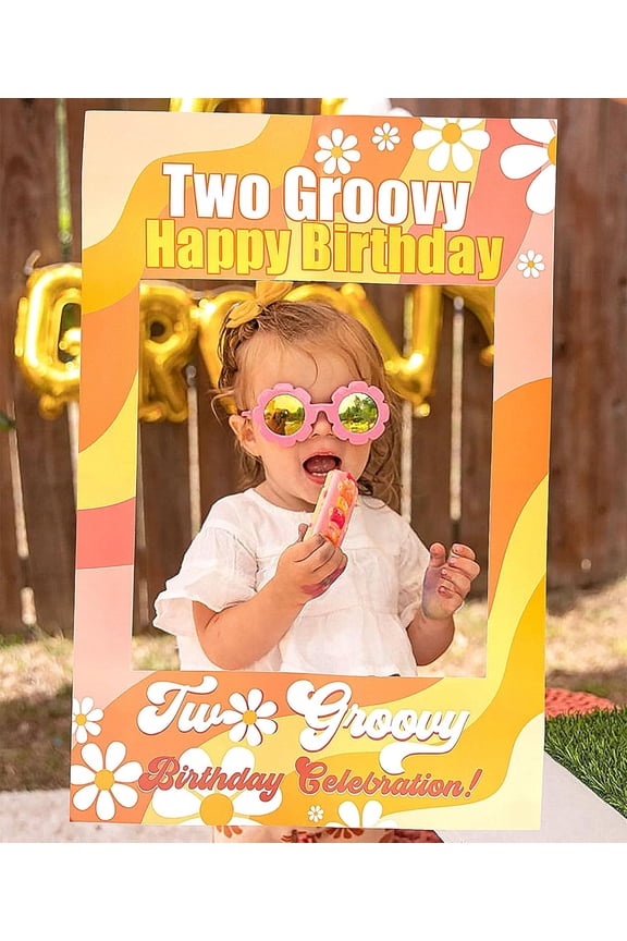Sunshine Retro 2nd Birthday Party Comparison Photo Frame Props - Hippie Groovy Party Decorative Backdrop