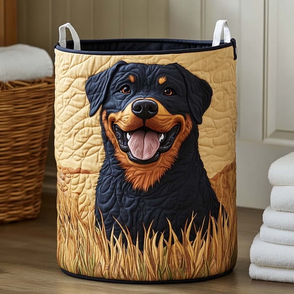 Sunshine Rottie Quilted Laundry Basket