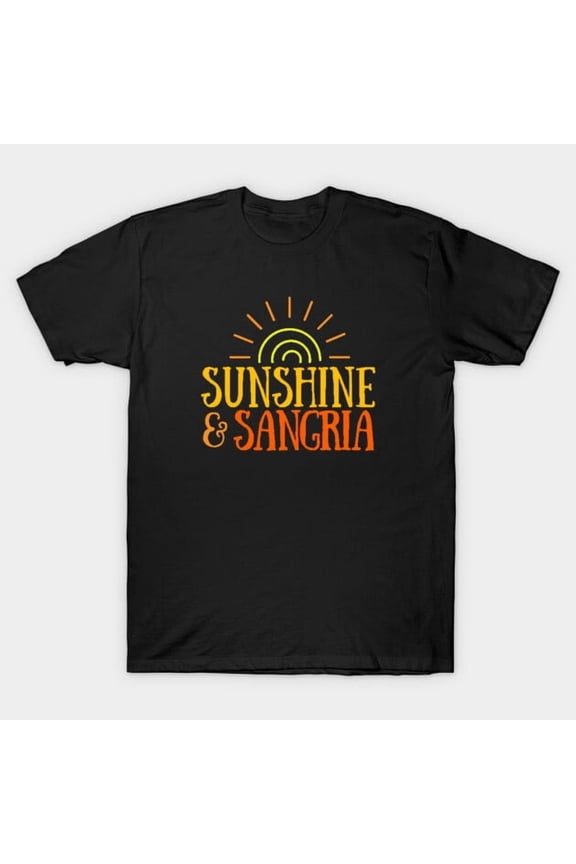 Sunshine & Sangria Funny Summer Vacation Retro Beach Cocktail Wine Drink Graphic G1816 T-Shirt, for men and women, Up to Size 5XL