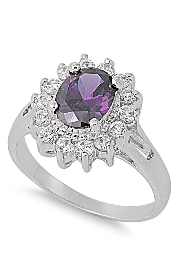Sunshine Simulated Amethyst Cubic Zirconia Ring Sterling Silver 925