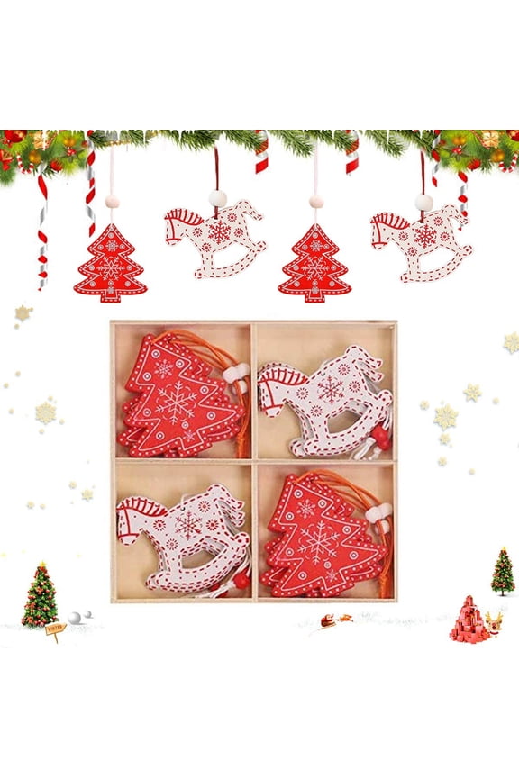 Sunshine Smile Set Of 12 Small Wooden Christmas Tree Decorations With Box