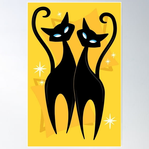 Sunshine Spectacular Atomic Age Black Kitschy Cats Poster Wall Art, Modern Wall Decor For Living Room Bedroom, 24x36 UNFRAMED