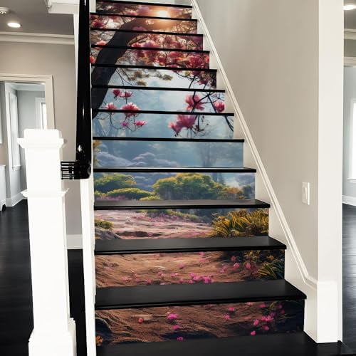 Sunshine Spring Forest Flower Peel and Stick Vinyl Stair Riser Decals Staircase Tile Stair Stickers Abstract Art Modern Decoration Self-Adhesive Home Decor Stair Decals (14 Pcs)$$Tools