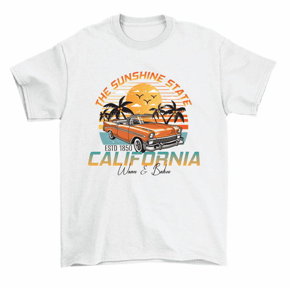 Sunshine State California Waves Babes Classic Car T-Shirt Men Women