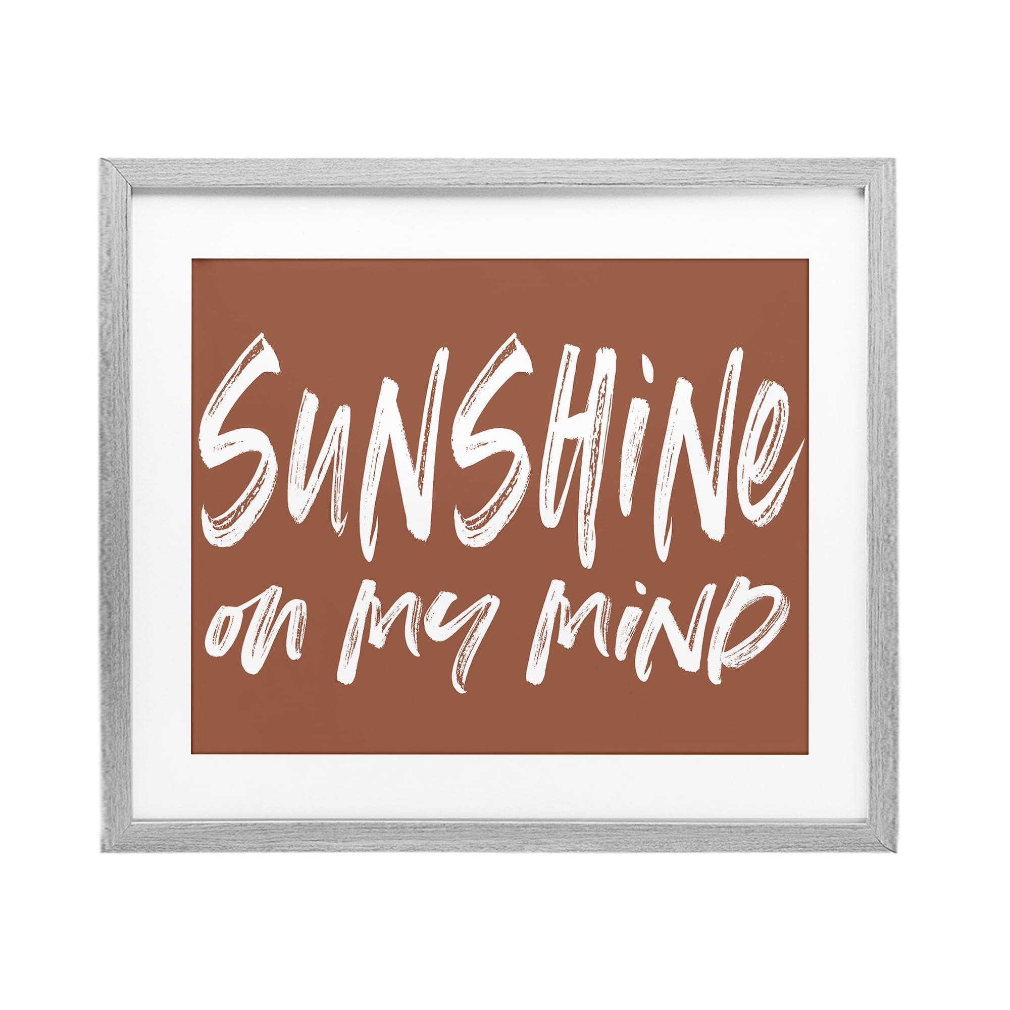 Sunshine State Of Mind Brown Gray Framed Print Under Glass, design by Lettered and Lined