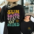 thumbnail image 1 of Sunshine State Of Mind Print T Shirts Summer Graphic Tees Popular Trendy Summer Sunshine Preppy Pattern Tops Black,L, 1 of 6