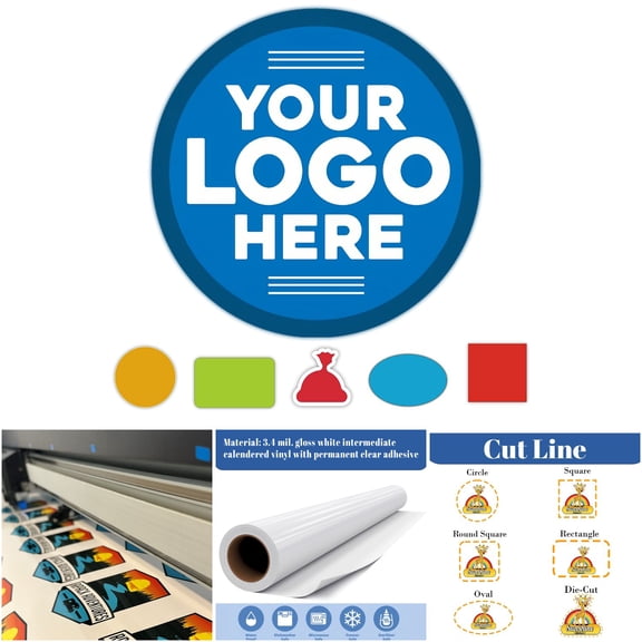 Sunshine Stickers Custom Vinyl Labels with Your Image Logo | Waterproof Dishwasher Safe Labels for Business Branding