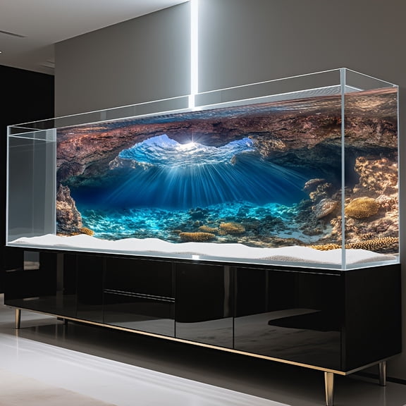 Sunshine Stone Cave, Fish Tank Background Painting, Aquarium Landscape Wallpaper, Front Self-Adhesive HD PVC Removable 2D Flat Sticker