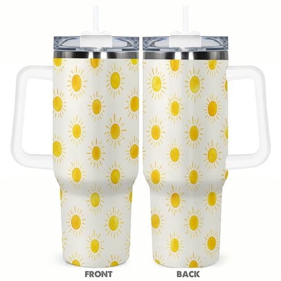 40oz Sunshine Sun Watercolor Minimal Summer Sky Insulated Tumbler with Handle and Straw Travel Cup Car Cup