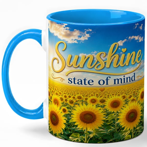 Sunshine Sunflower Field 11oz Ceramic Mug, Bright Nature Coffee Cup