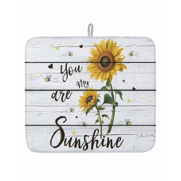 My Sunshine Sunflower Quotes Dish Drying Mats for Kitchen Counter,Absorbent Microfiber Dish Drainer Rack Mat Farm Gray Wood Board Drying Pad for Sinks,Utensils,Countertops,16x18in