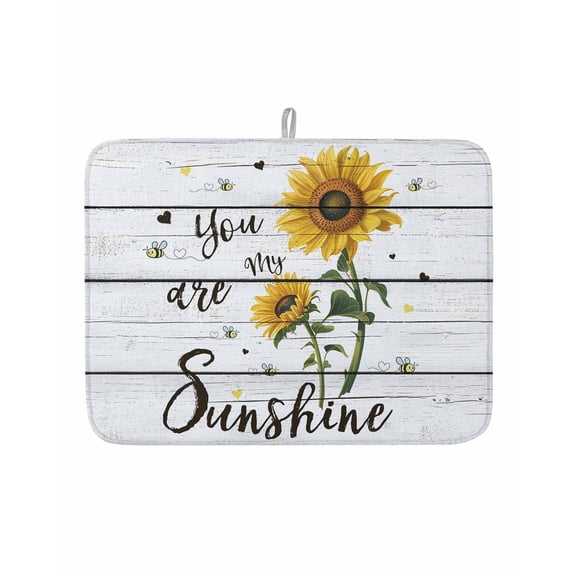 My Sunshine Sunflower Quotes Dish Drying Mats for Kitchen Counter,Absorbent Microfiber Dish Drainer Rack Mat Farm Gray Wood Board Drying Pad for Sinks,Utensils,Countertops,18x24in