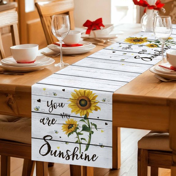 My Sunshine Sunflower Quotes Table Runner 36 Inches Long,Kitchen Dining Tablerunners Farm Gray Wood Board Linen Table Runners Dresser Scarves for Home Dinner Wedding Holiday Party Decor