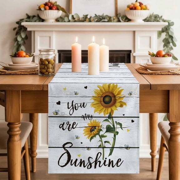 My Sunshine Sunflower Quotes Table Runner 70 Inches Long,Kitchen Dining Tablerunners Farm Gray Wood Board Linen Table Runners Dresser Scarves for Home Dinner Wedding Holiday Party Decor