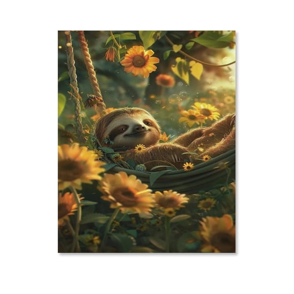 Sunshine Sunflower Sloth Poster Canvas- Perfect for Wall Artrations, Dining Room Decor, Bedroom Art, Wall Decor Living Room, Wall Art, Frameless 20x30inch