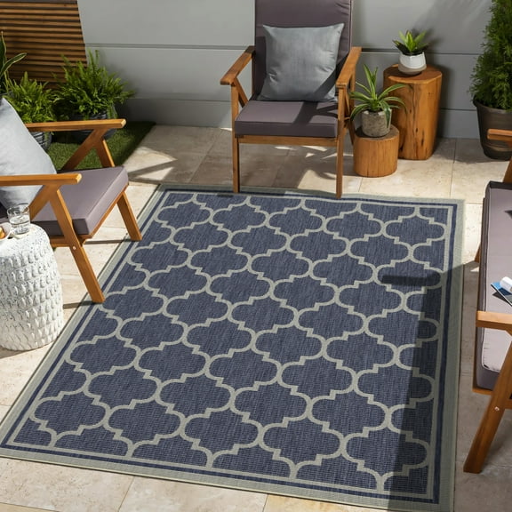 Sunshine Trellis Area Rug - 7 Ft. 10 In. X 3 Blue For Indoor And Outdoor Spaces, Stain , Polypropylene , , & Pet Collection , Indoor/outdoor, Polypropylene, -
