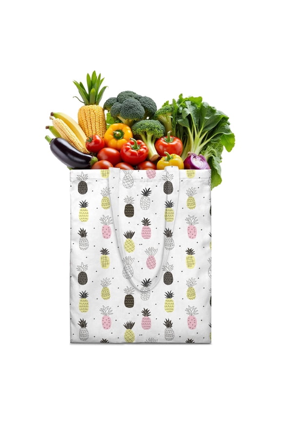 Sunshine Tropical Canvas Tote Bag – Pineapple Hawaiian Fruit Summer Yellow Golden Exotic Pattern Print Aesthetic Lover Flowers Fresh Plant Reusable Tote Bag Eco-Friendly Foldable