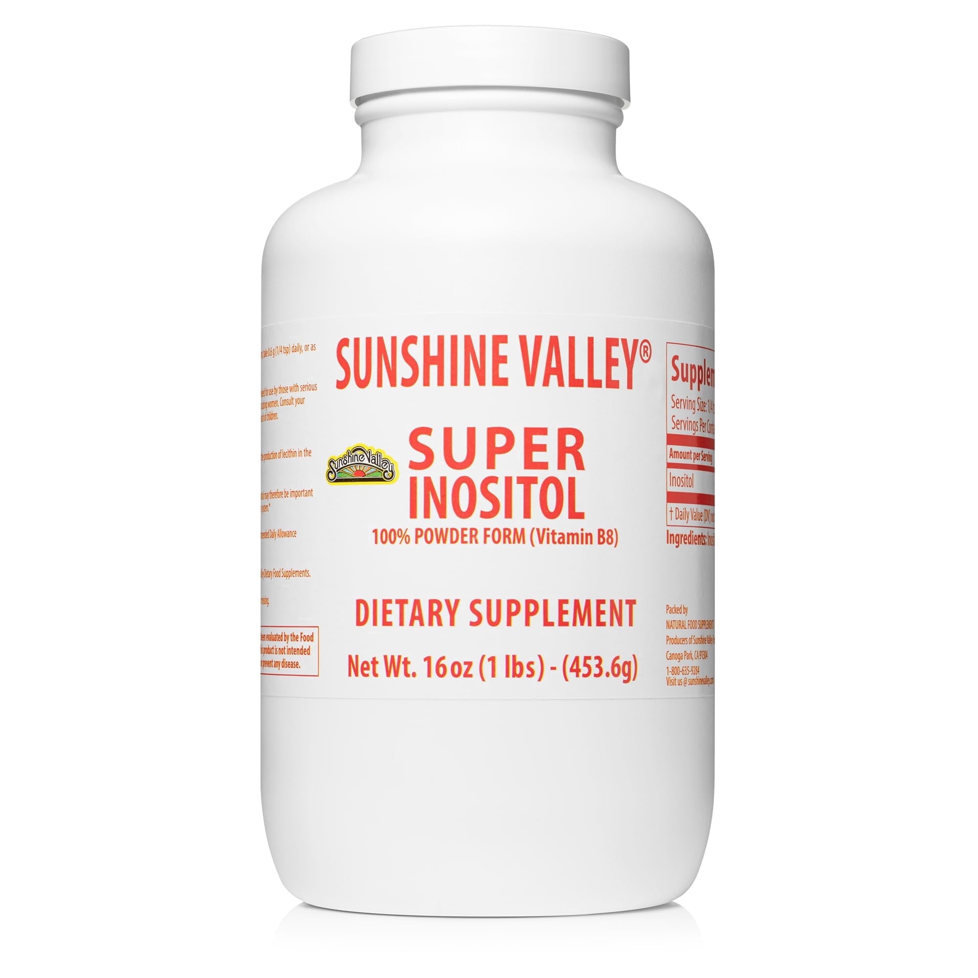 Sunshine Valley Super Inositol Powder, 16 oz, Vitamin B8 Dietary Supplement