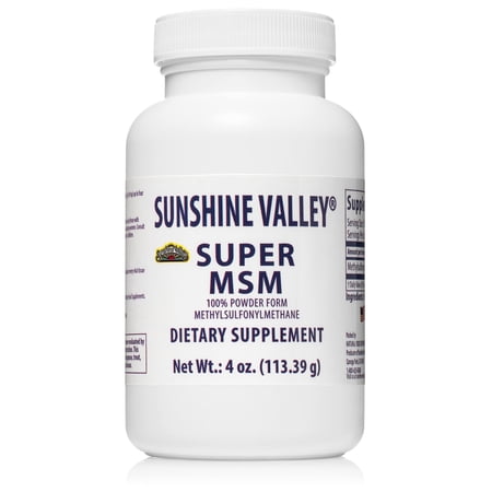 Sunshine Valley® Super MSM Supplement - Methylsulfonylmethane MSM Crystals Powder for Joint Support, Nails, Hair & Skin Health - 100% Pure Powder, Unflavored, Dietary Supplement - 4 oz