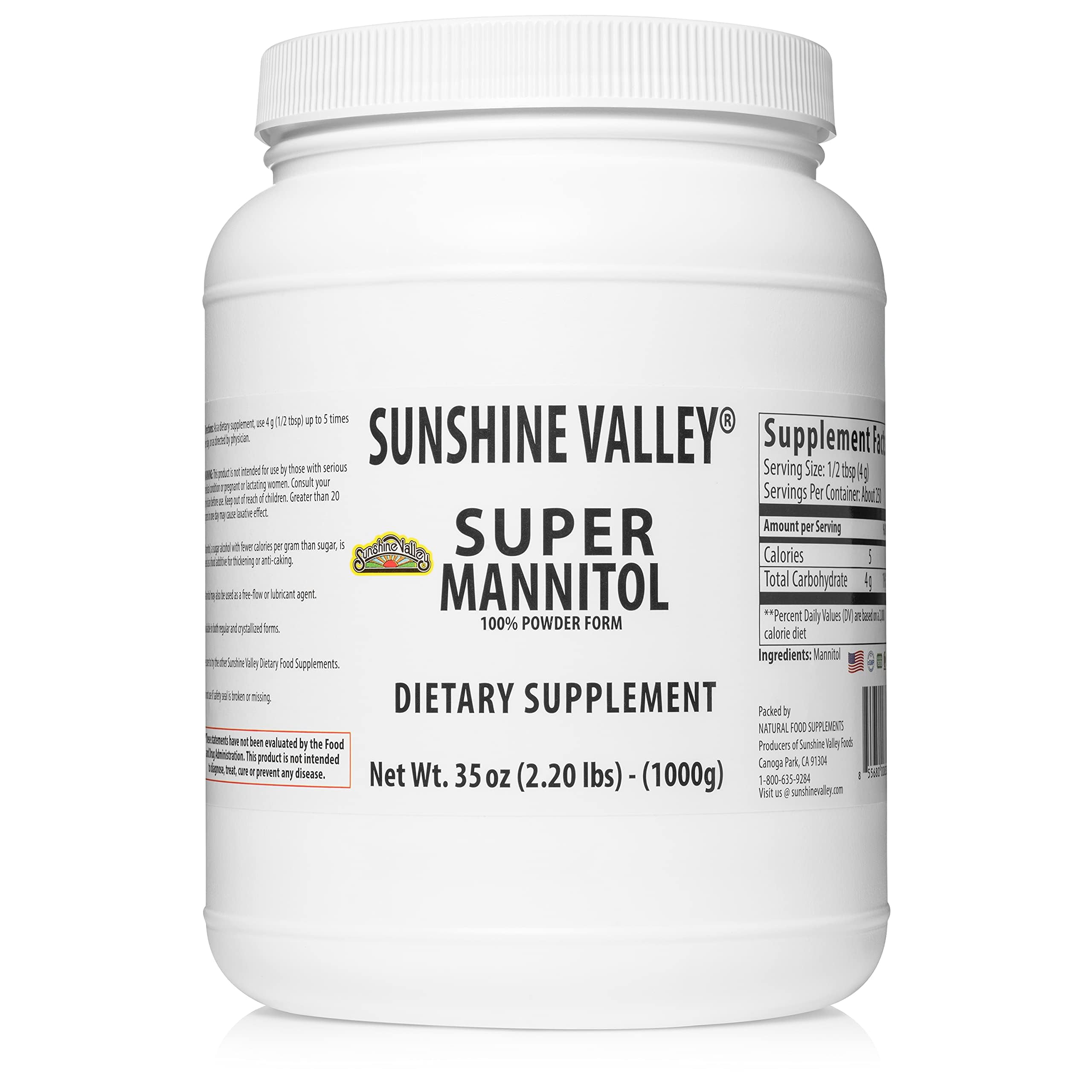 Sunshine Valley Super Mannitol Powder, Natural & Healthy Artificial Sweetener, Ultra-Pure Sugar Substitute, 100% Gluten-free, Low Glycemic Dietary Supplement For Men & Women (35 Fl oz)