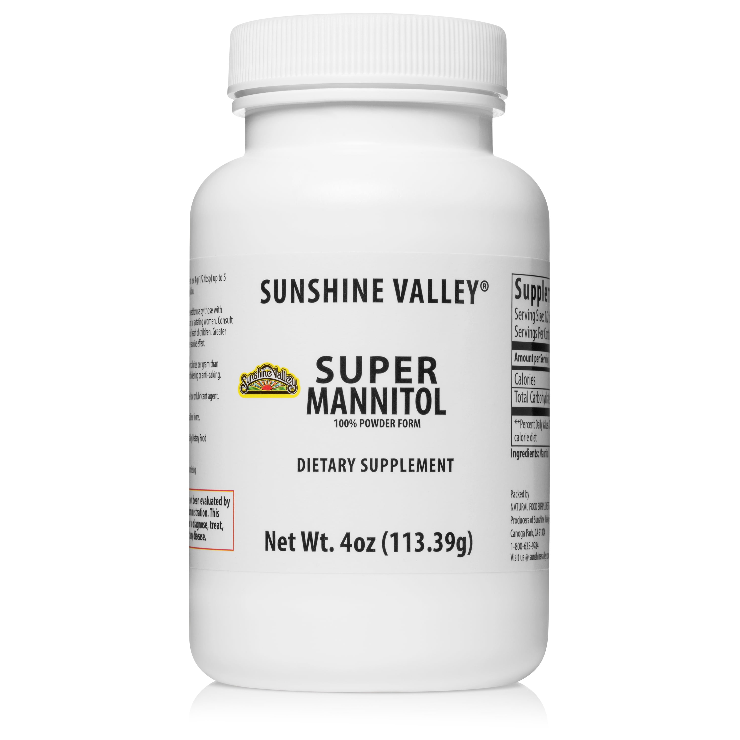 Sunshine Valley  Super Mannitol Powder, Natural & Healthy Artificial Sweetener, Ultra-Pure Sugar Substitute Dietary Supplement (4 Fl oz)