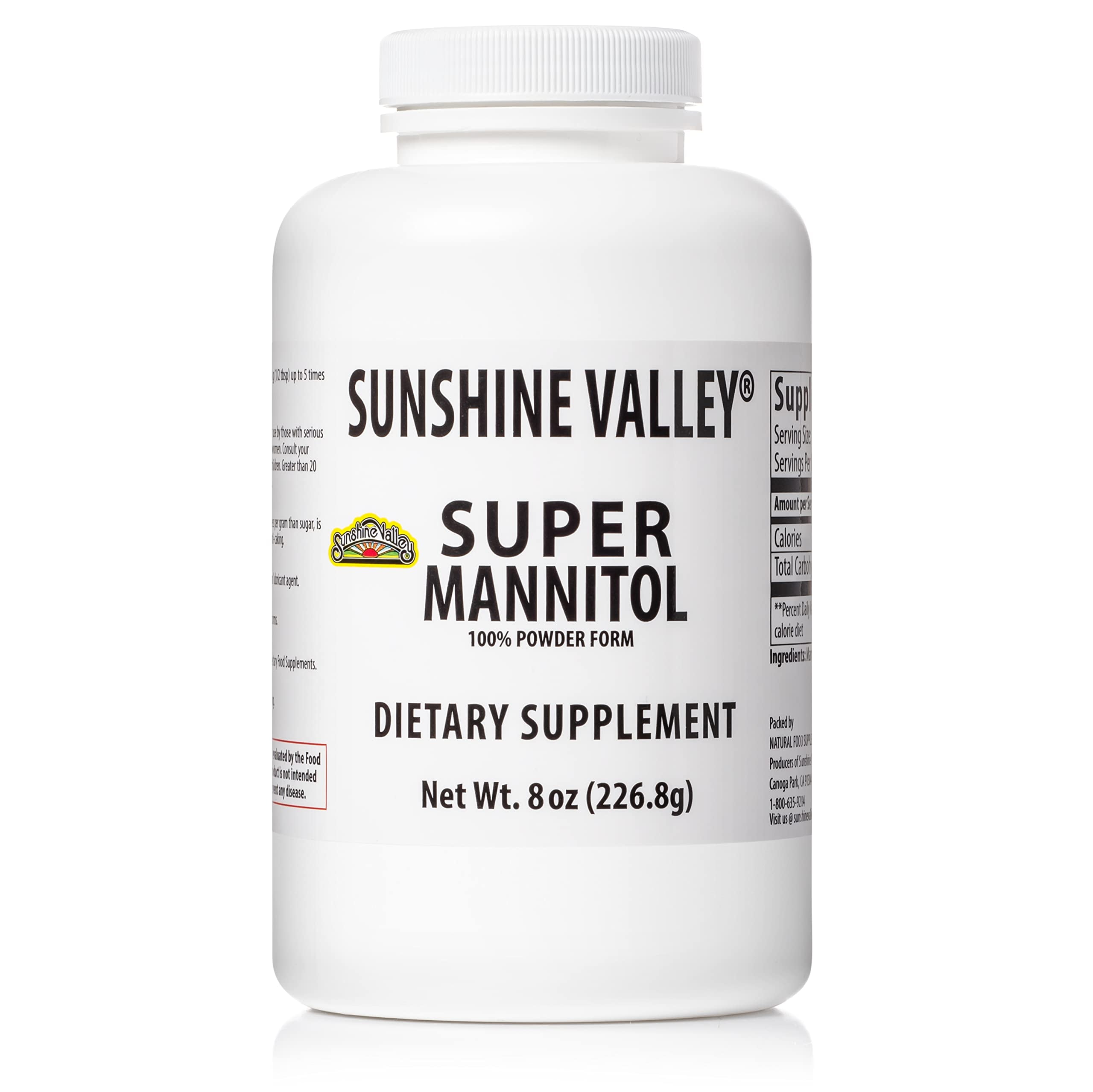 Sunshine Valley Super Mannitol Powder, Natural & Healthy Artificial Sweetener, Ultra-Pure Sugar Substitute, Gluten-free, Low Glycemic Dietary Supplement For Men & Women (8 Fl oz)
