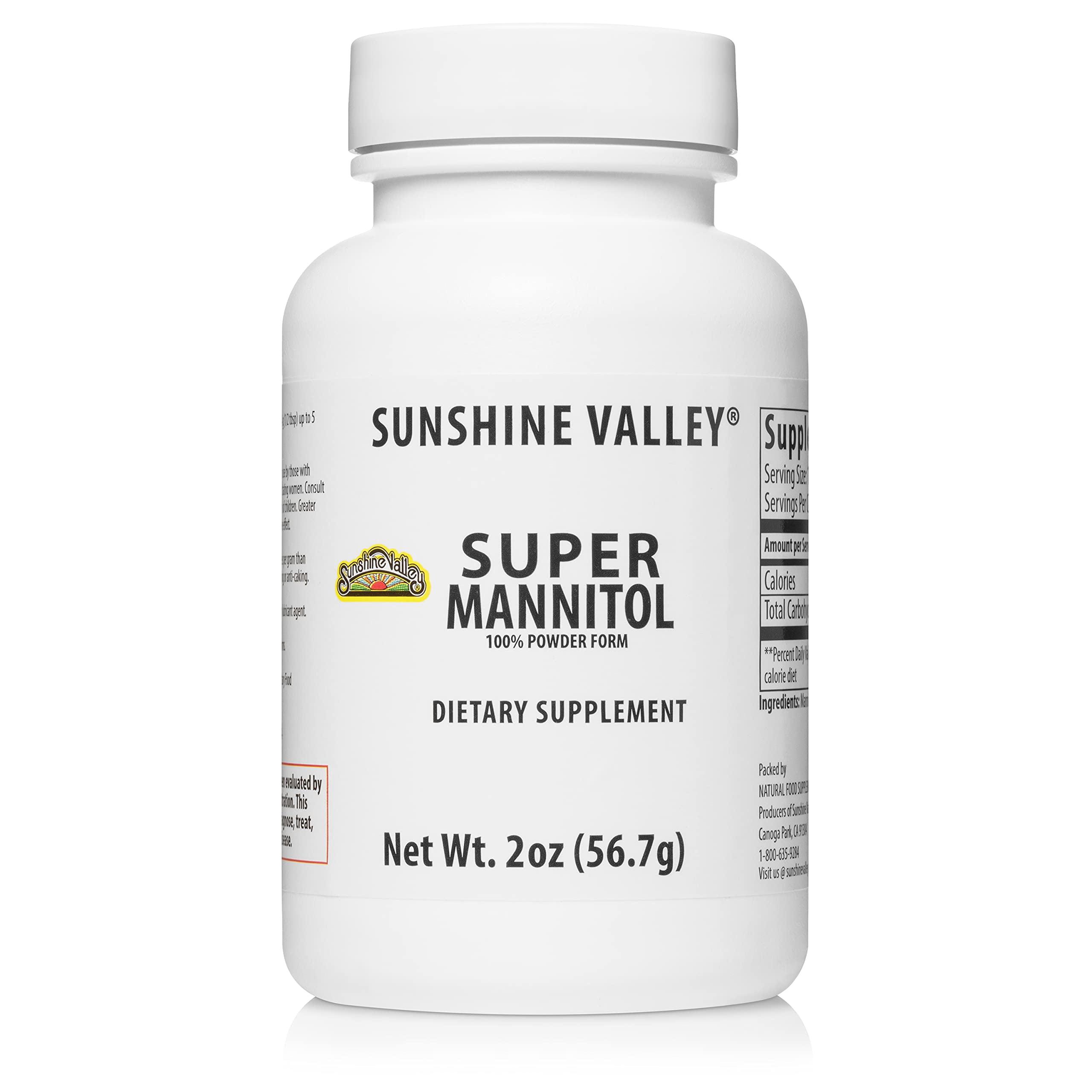 Sunshine Valley Super Mannitol Powder, Natural & Healthy Artificial Sweetener, Ultra-Pure Sugar Substitute, Gluten-free, Low Glycemic Dietary Supplement (2 Fl oz)