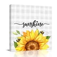 thumbnail image 1 of Sunshine Watercolor Canvas Wall Art for Living Room, Sunflowers Bees Grey Plaid Farmhouse Poster Print Painting for Bedroom Office Home Decoration Wall Pictures Prepare To Hang 10"x10", 1 of 9