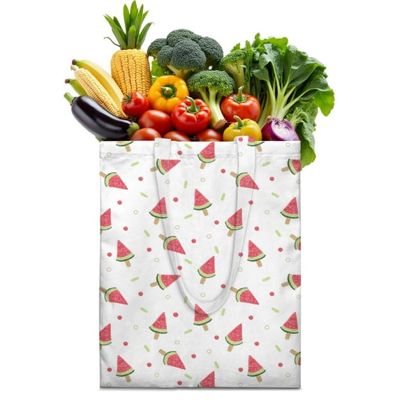 Sunshine Watermelon Canvas Tote Bag Summer Tropical Fruit Pattern Print Aesthetic Watermelon Lovers Cute Beach Summer Party Fresh Geometric Refresh Reusable Eco-Friendly Lightweight Shopping Tote