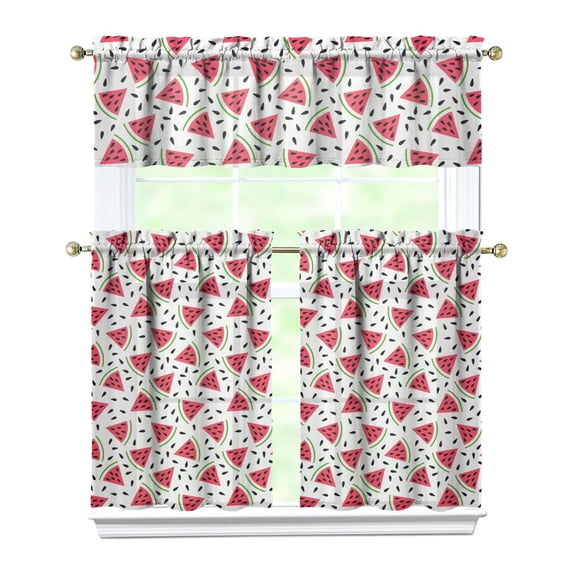 Sunshine Watermelon Kitchen Curtains Set Tier and Valance, Summer Tropical Fruit Pattern, Fresh Cute Design for Watermelon Lovers Kitchen or Nursery Room Decor