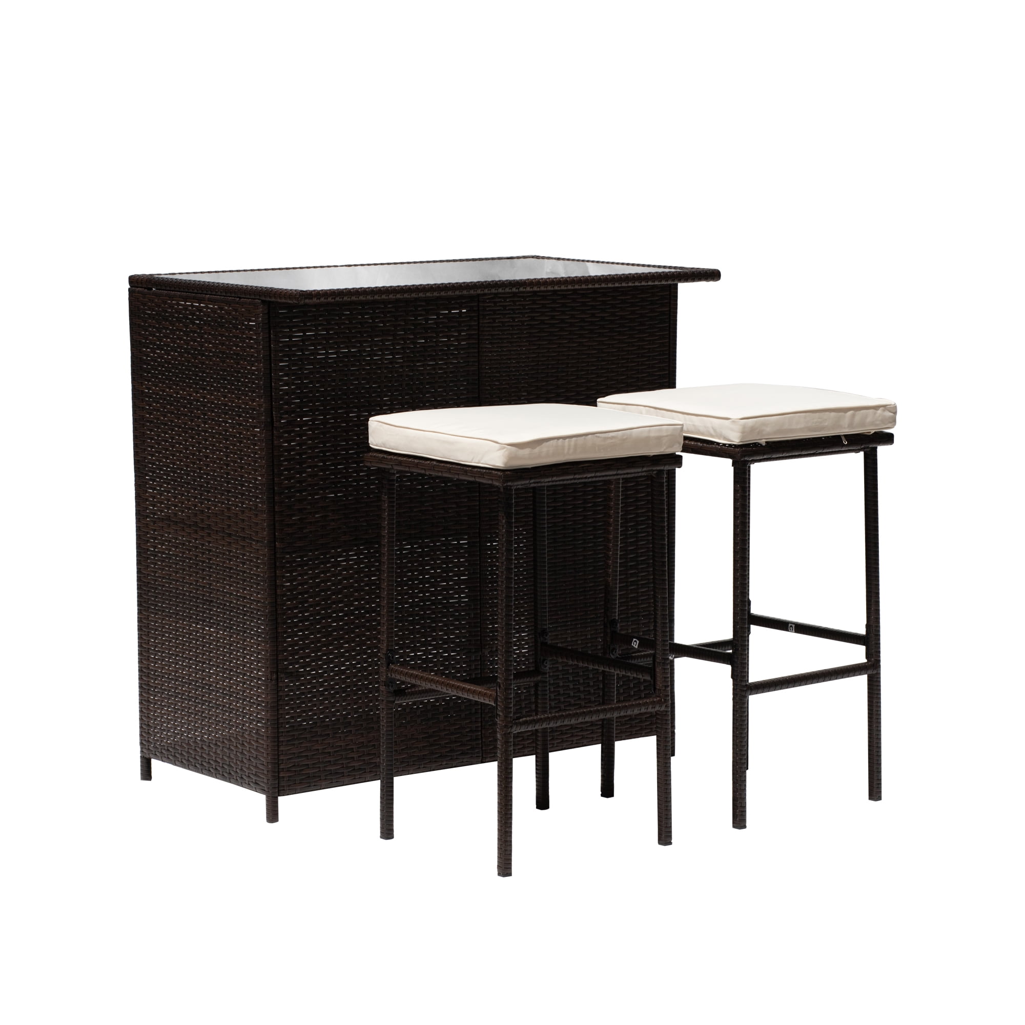 Sunshine Wheat, 3Pcs Patio Bar Set with Stools Bar Table and Chairs Set