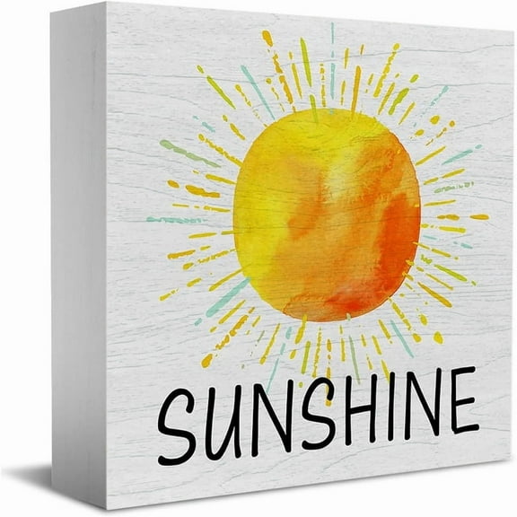 Sunshine Wooden Box Sign Summer Sun Wood Box Sign Art Blocks Desk Decor Rustic Signs For Shelf Tabletop Wall Home Decoration 5X5 Inch