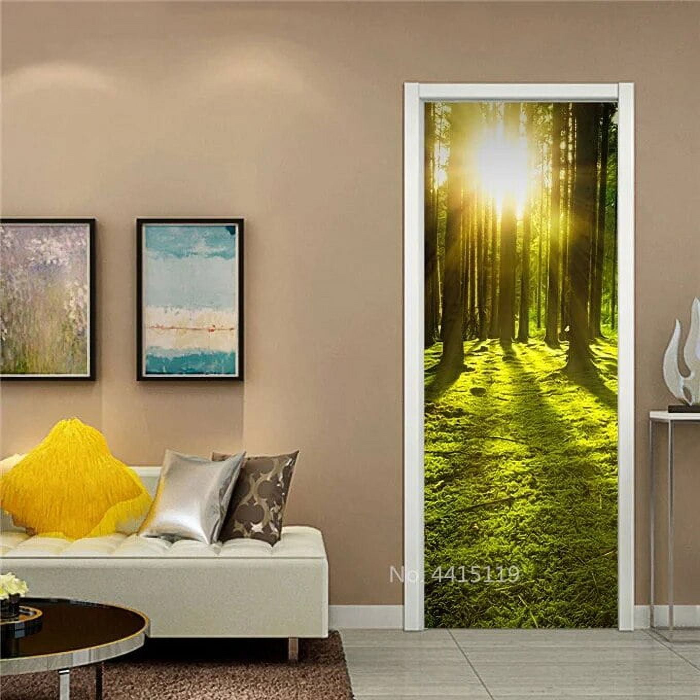 Sunshine Woods Scenery Door Sticker Jungle 3D Wallpaper For Bedroom ...