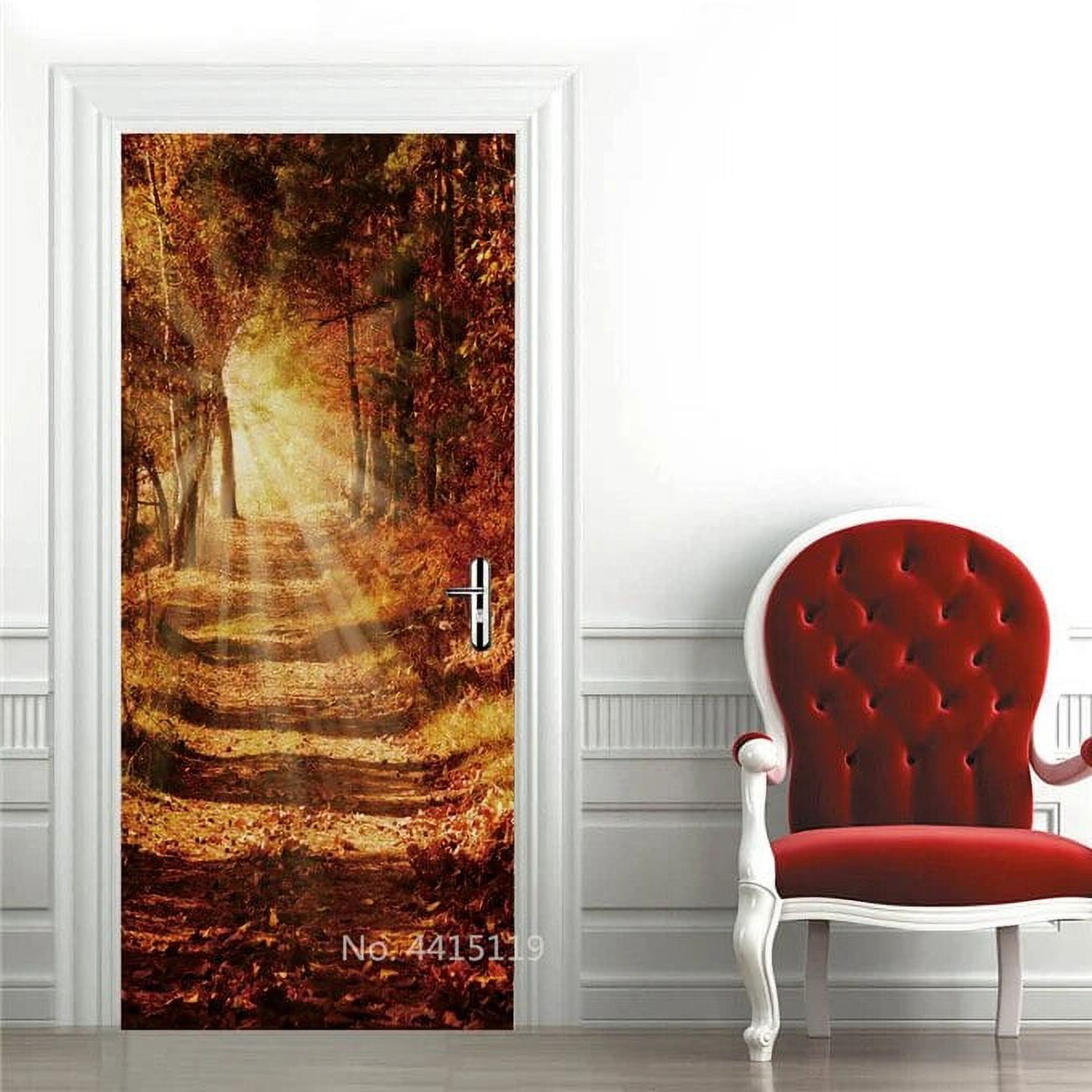 Sunshine Woods Scenery Door Sticker Jungle 3D Wallpaper For Bedroom